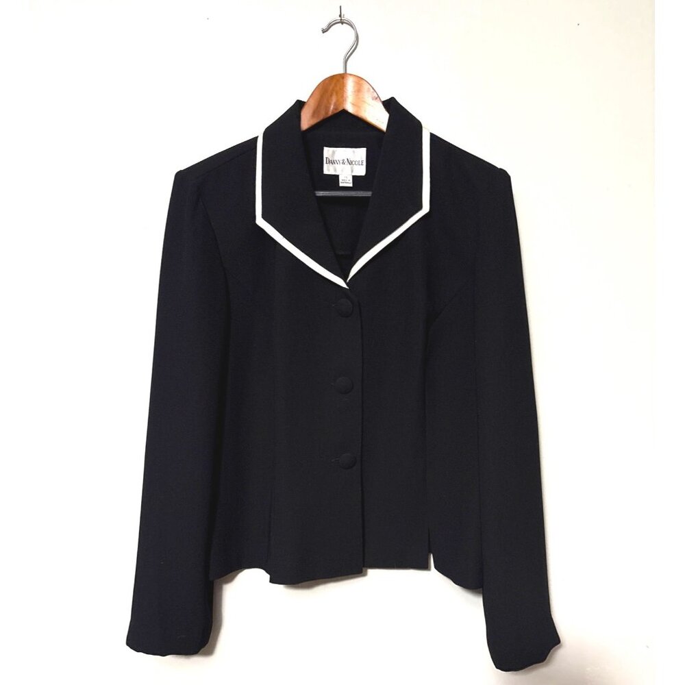 David & Nicole Womens Black 3-Piece Jacket Suit Size 14 Button-Up White Trim - Picture 1 of 6